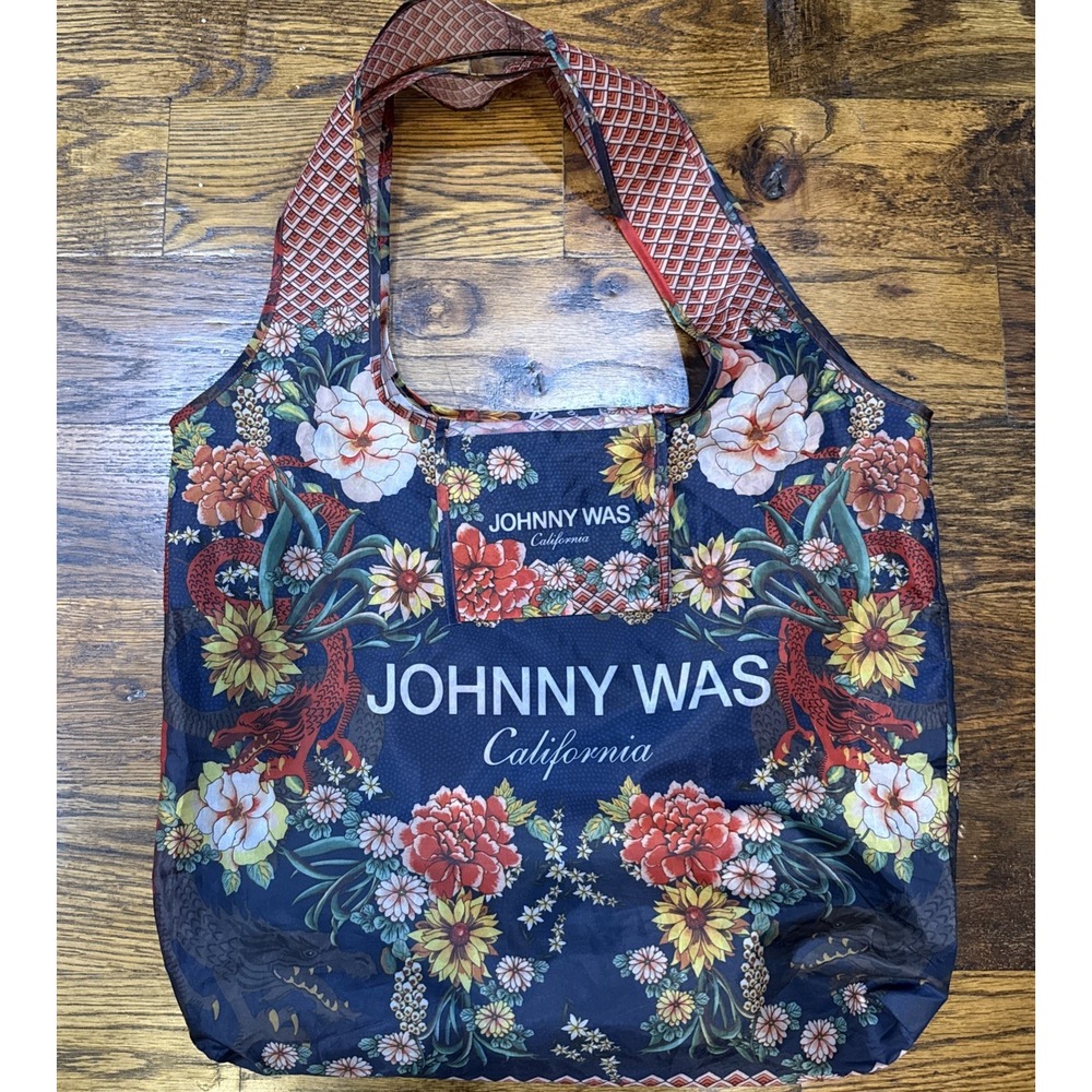 Rare Johnny Was DRAGON Lunar New Year Tote Bag Blue Floral Reusable Bag